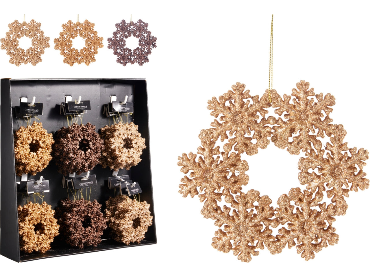 Appendino natalizio ghirlanda 12cm per albero, 3 colori assortiti