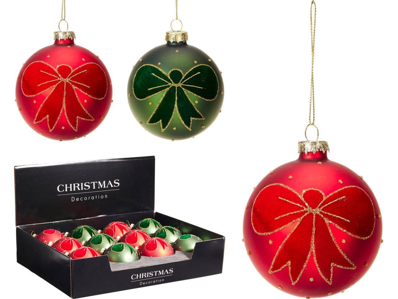 Palla natalizia in vetro 8cm per albero, 2 colori assortiti