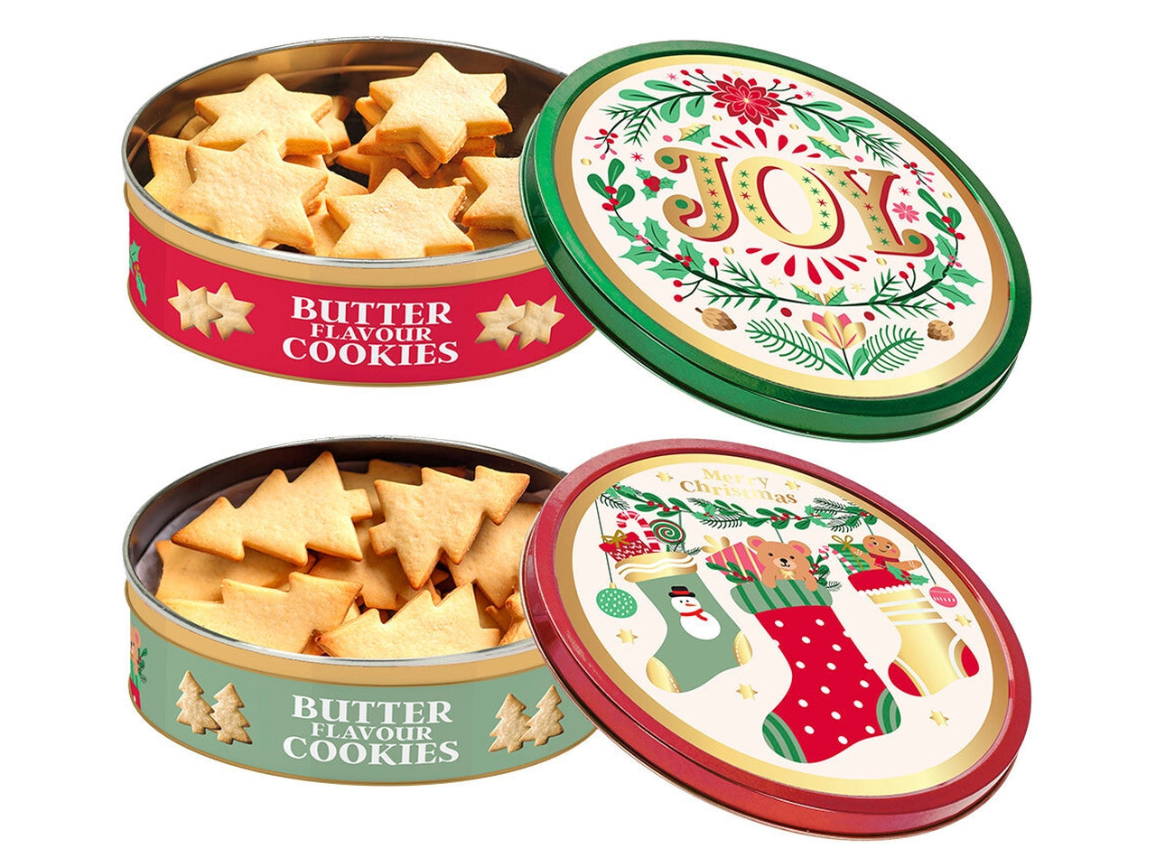 Scatola natalizia in latta con biscotti 114g, 2 fantasie assortite