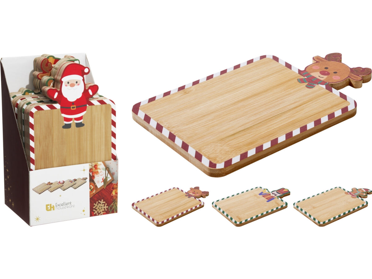 Tagliere natalizio in bambù 15x25cm, 4 fantasie assortite