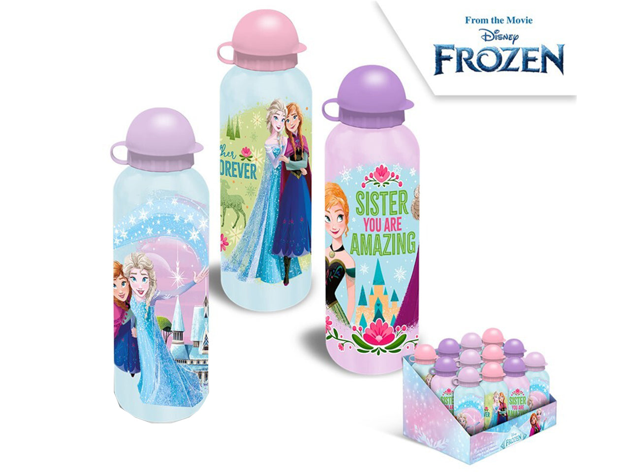 Frozen borraccia in alluminio 500ml in 3 modelli assortiti