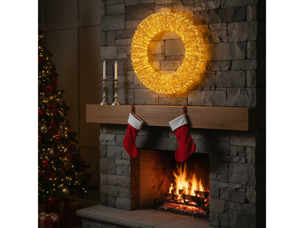 Corona 3D 70cm rose gold con 960 microled bianco caldo, FlashLED Diamond, IP44 interno/esterno