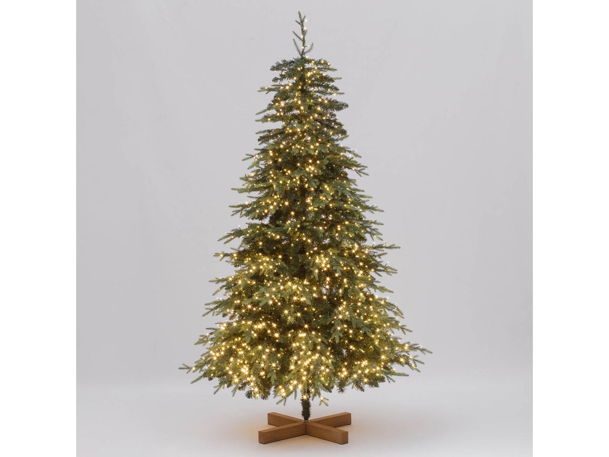 Albero di natale pino deluxe Prelit 225cm con 3850 miniled bianco caldo, 3270 punte in PE+PVC diametro 140cm apertura ad ombrello