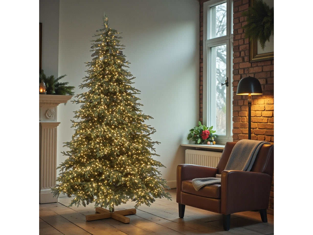 Albero di natale pino deluxe Prelit 255cm con 5150 miniled bianco caldo, 4337 punte in PE+PVC diametro 150cm apertura ad ombrello