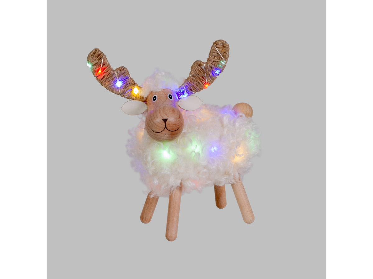 Pecorella decorativa 23cm con 32 microled bianco caldo e multicolor a batteria 3xAA, uso interno