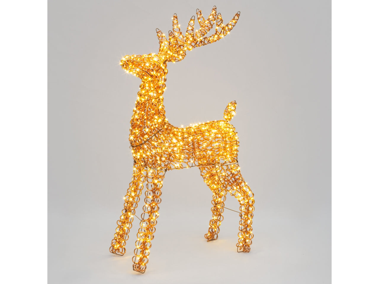 Renna 3D maxi 120cm con 720 led bianco caldo luce fissa e led lampeggianti, telaio color rame, per uso interno/esterno