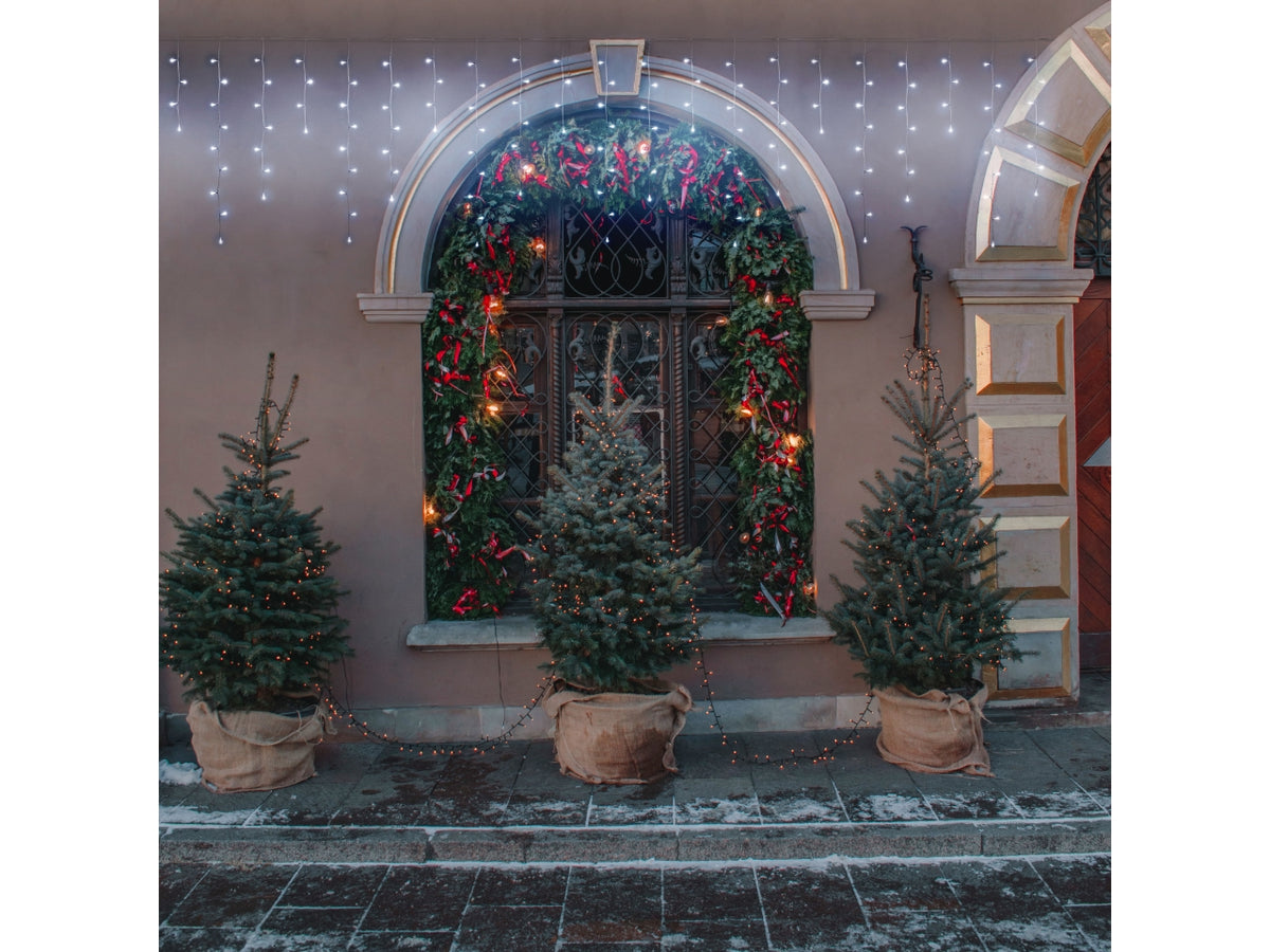 Tenda di luci 140led 360xh.90cm bianco freddo con giochi di luce, filo bianco per uso interno/esterno