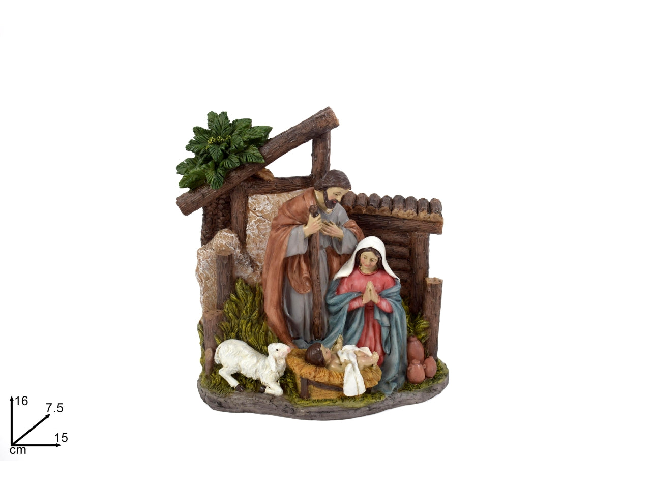 Natività colorata con capanna 17cm in resina