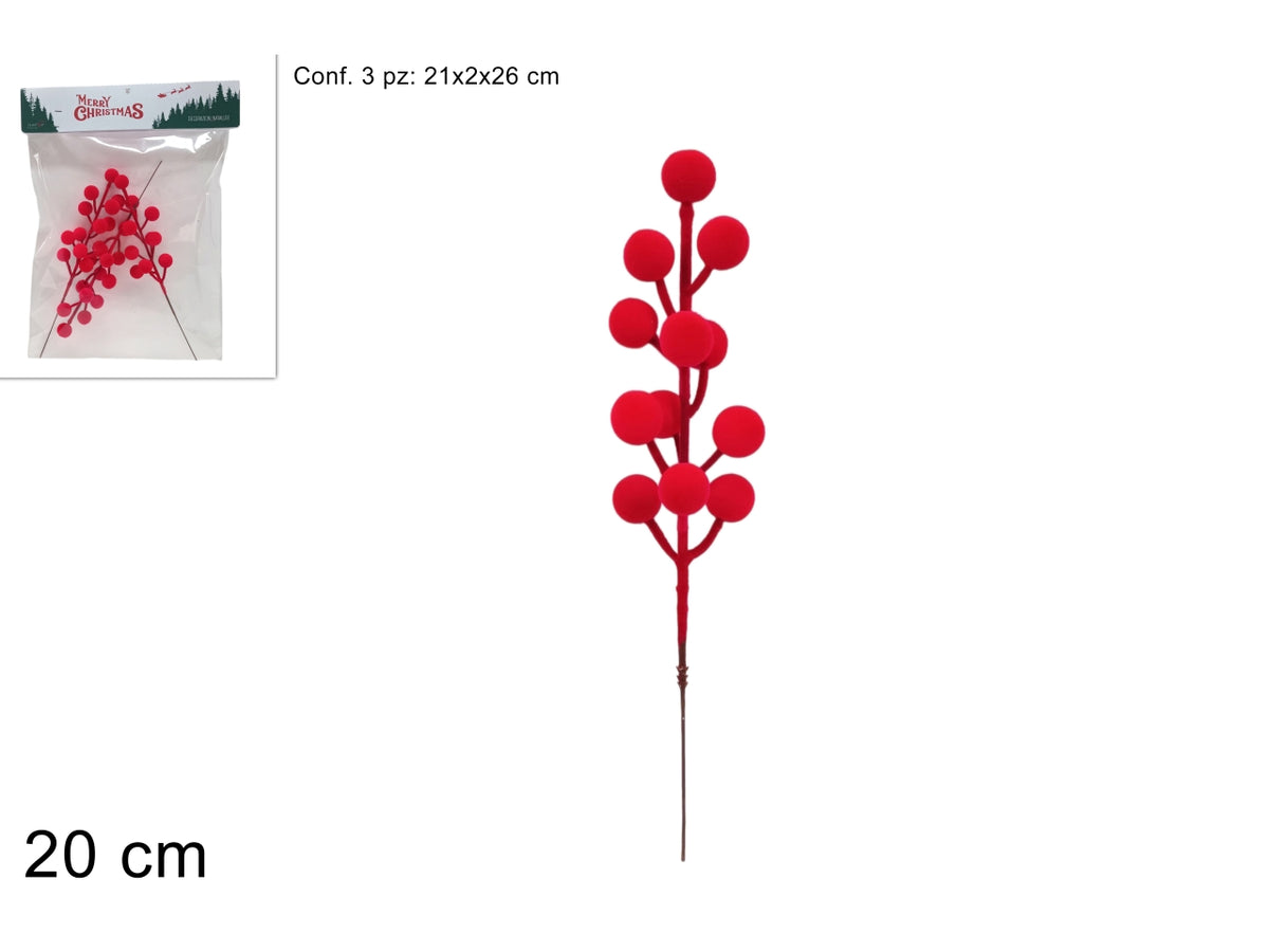 Chiudipacco spillone con bacche, set 3 pezzi effetto velluto rosso
