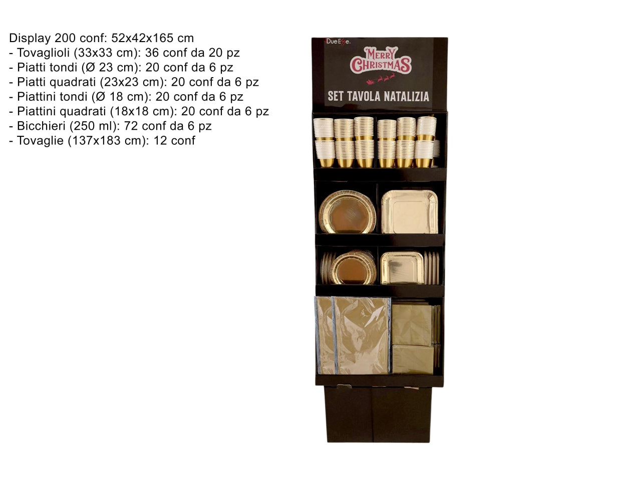 Espositore party tavola oro lucido con 200 pezzi assortiti