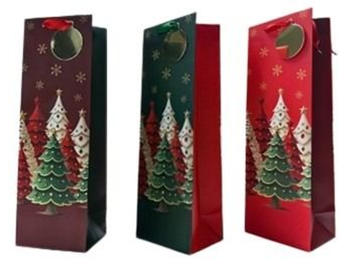 Shopper bottiglia alberi in carta 12,5x9,5xh.38cm colori assortiti
