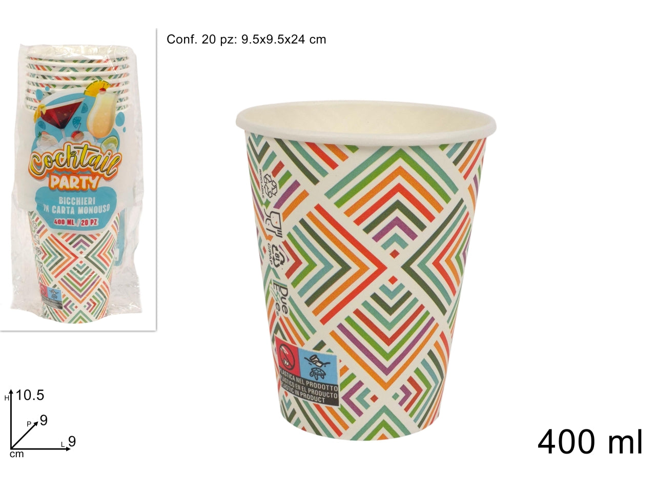Bicchieri di carta cocktail 400ml set da 20 bicchieri fantasia multicolor $