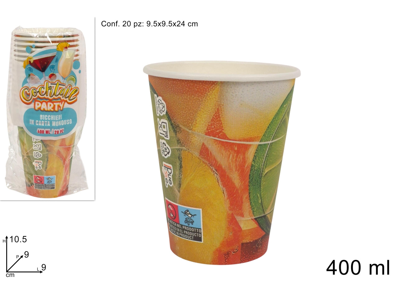 Bicchieri di carta cocktail 400ml set da 20 bicchieri fantasia frutta $
