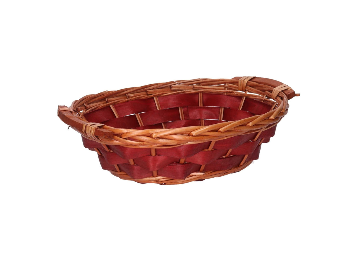 Cesta in vimini Koda, intreccio rosso e miele, ovale 50x40xh.14 cm