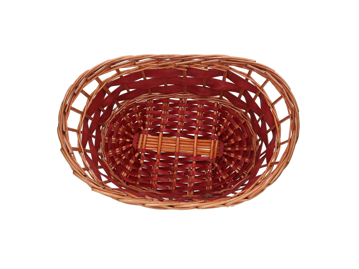 Cesta in vimini Koda, intreccio rosso e miele, ovale 50x34xh.12/16 cm