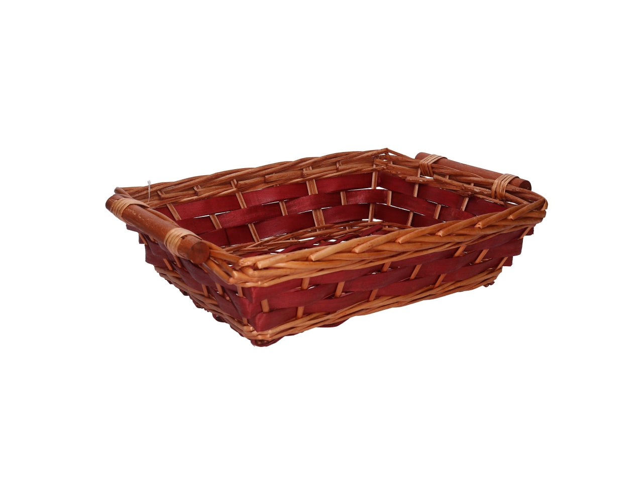 Cesta in vimini Koda, intreccio rosso e miele, rettangolare 45x35xh.12 cm