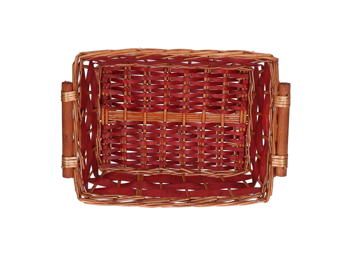 Cesta in vimini Koda, intreccio rosso e miele, rettangolare 50x40xh.13 cm