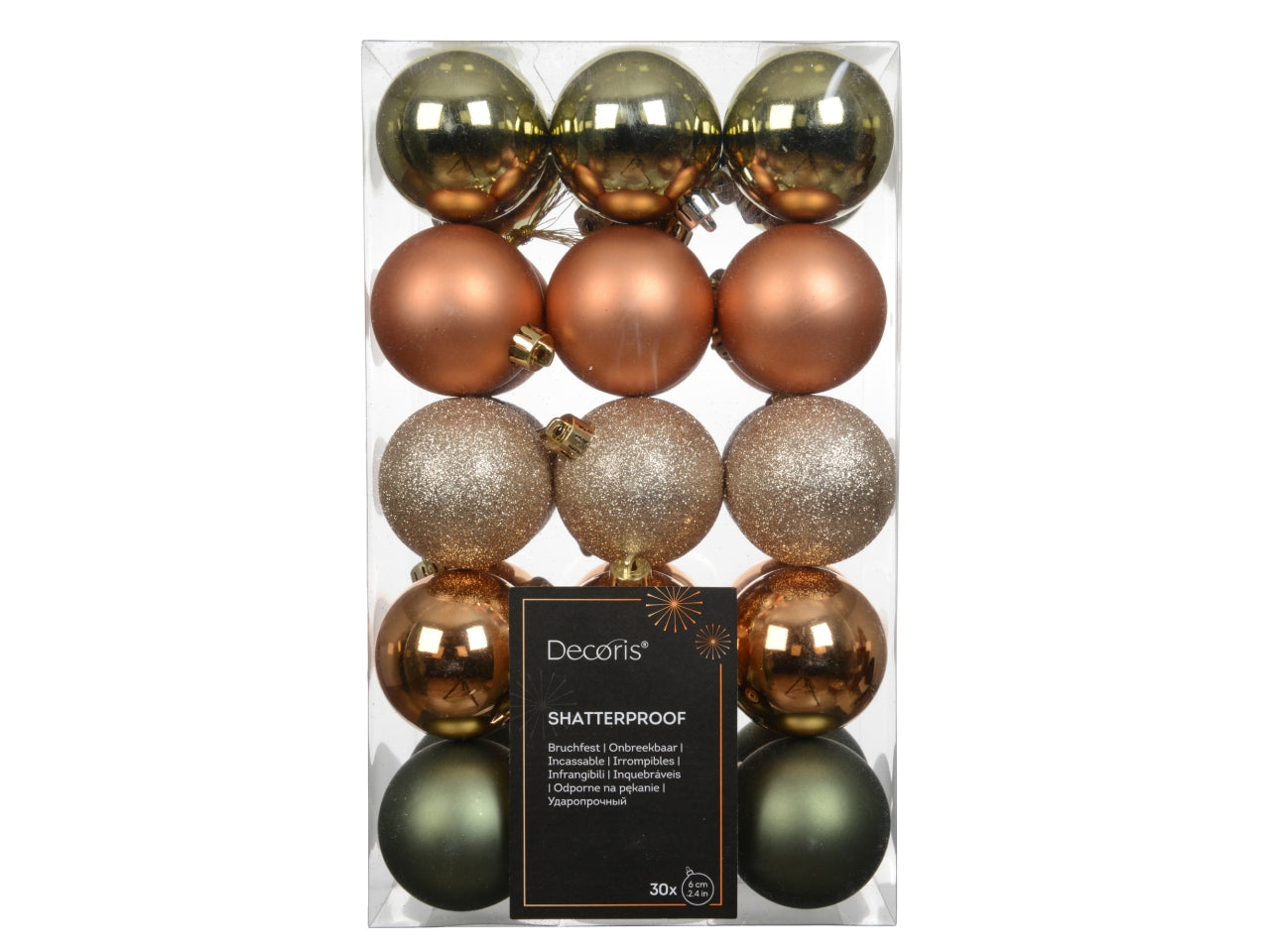 Palla di Natale 6cm in confezione da 30 pezzi lucida, opaco, glitterata