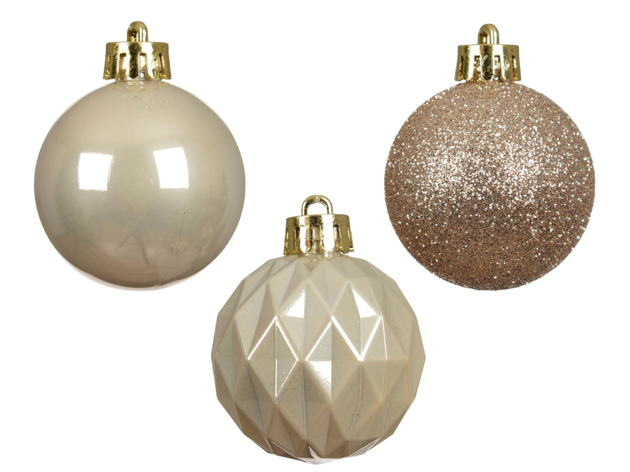 Palla di Natale 4cm in confezione da 18 pezzi beige lucida, opaco, glitterata