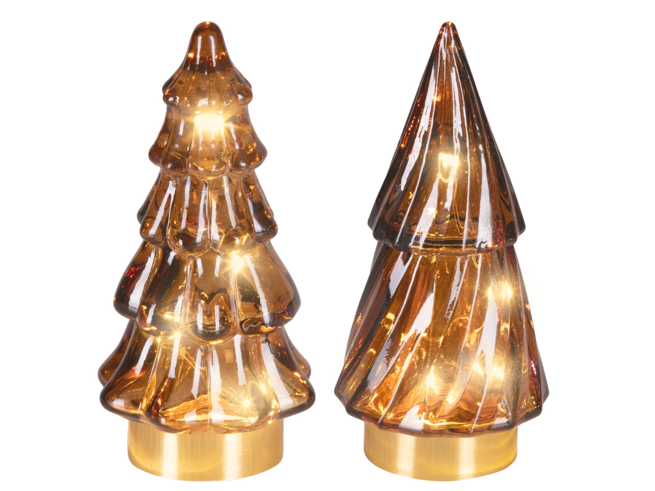 Albero di natale in vetro 12,8cm marrone con led bianco caldo in 2 assortimenti