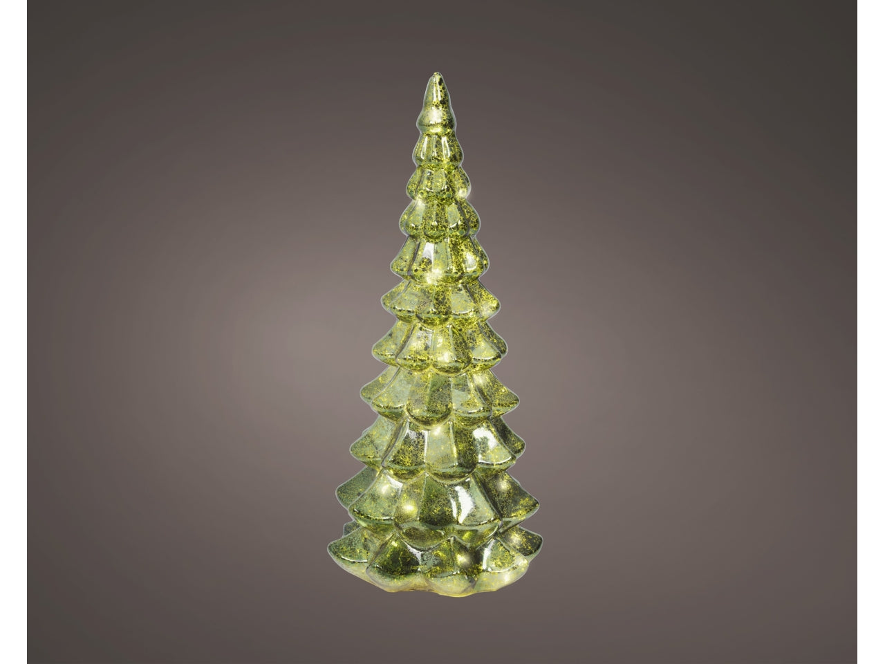 Albero di natale in vetro 32cm verde con led bianco caldo