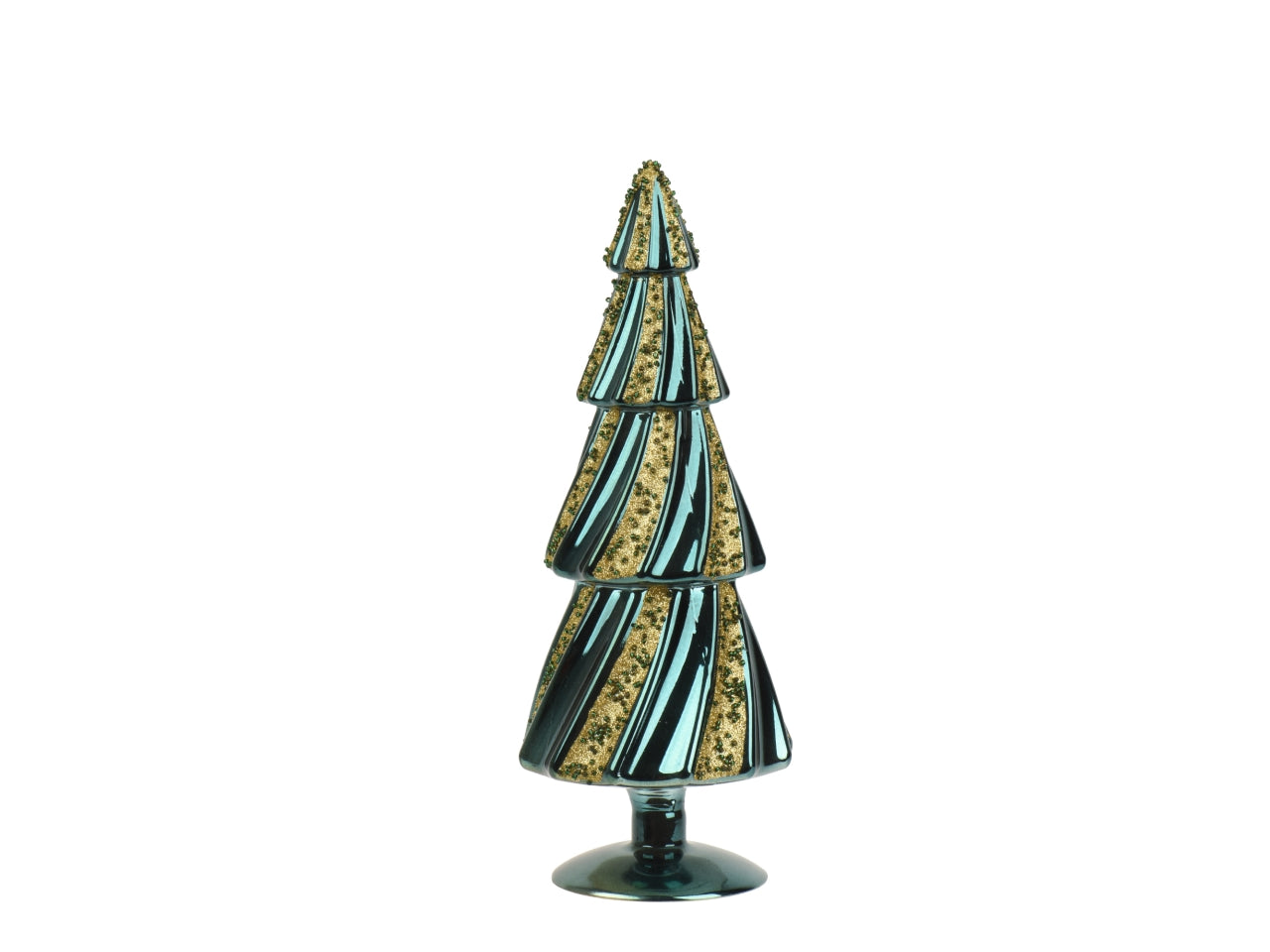 Albero di natale in vetro 31,5cm con glitter verde smeraldo