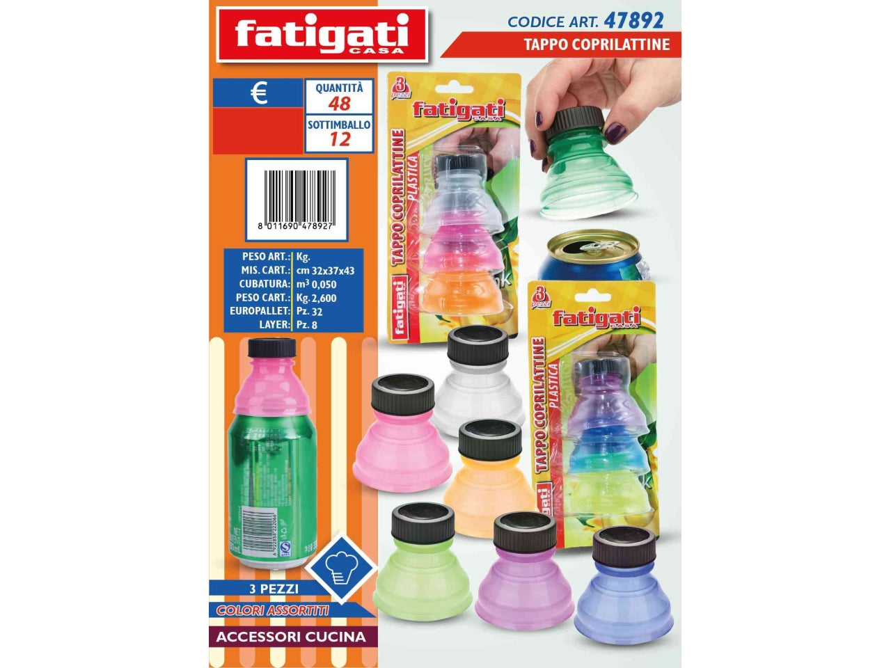 Tappo coprilattine in plastica set da 3 tappi