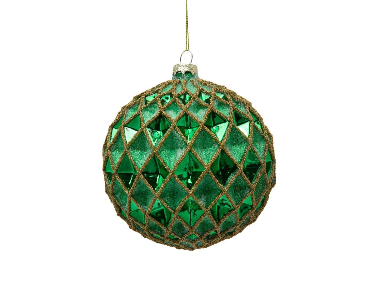 Palla rombi in vetro colore verde d.12cm
