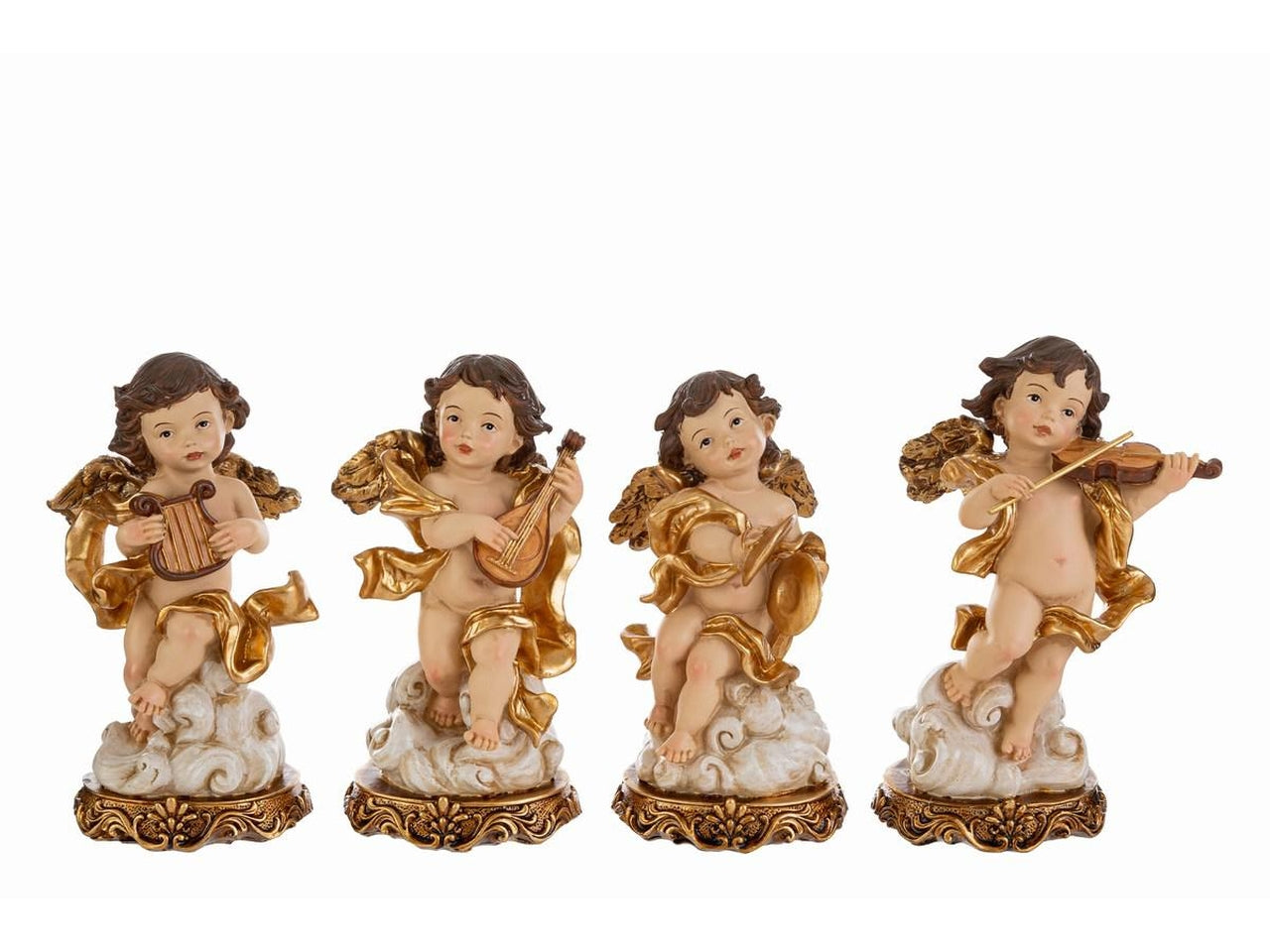 Angelo con strumenti musicali in resina 7x5,5xh.14,5cm in 4 assortimenti
