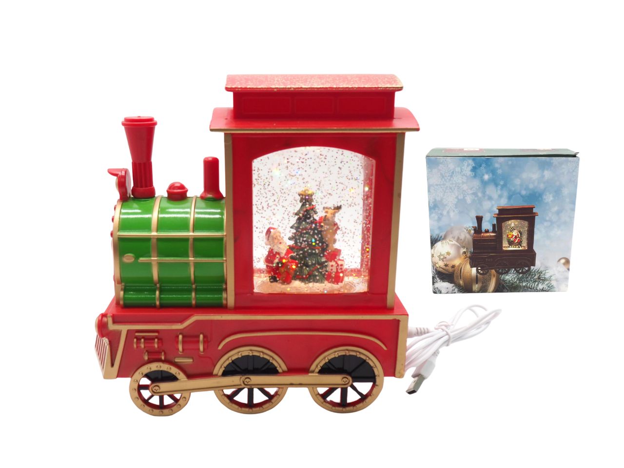 Trenino con acqua, neve, luci e movimento 21xh21cm