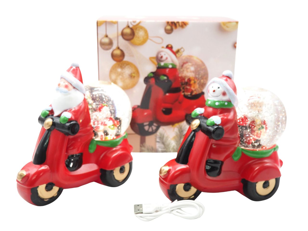 Babbo natale 20cm con moto, palla di neve, luci e movimento assortiti