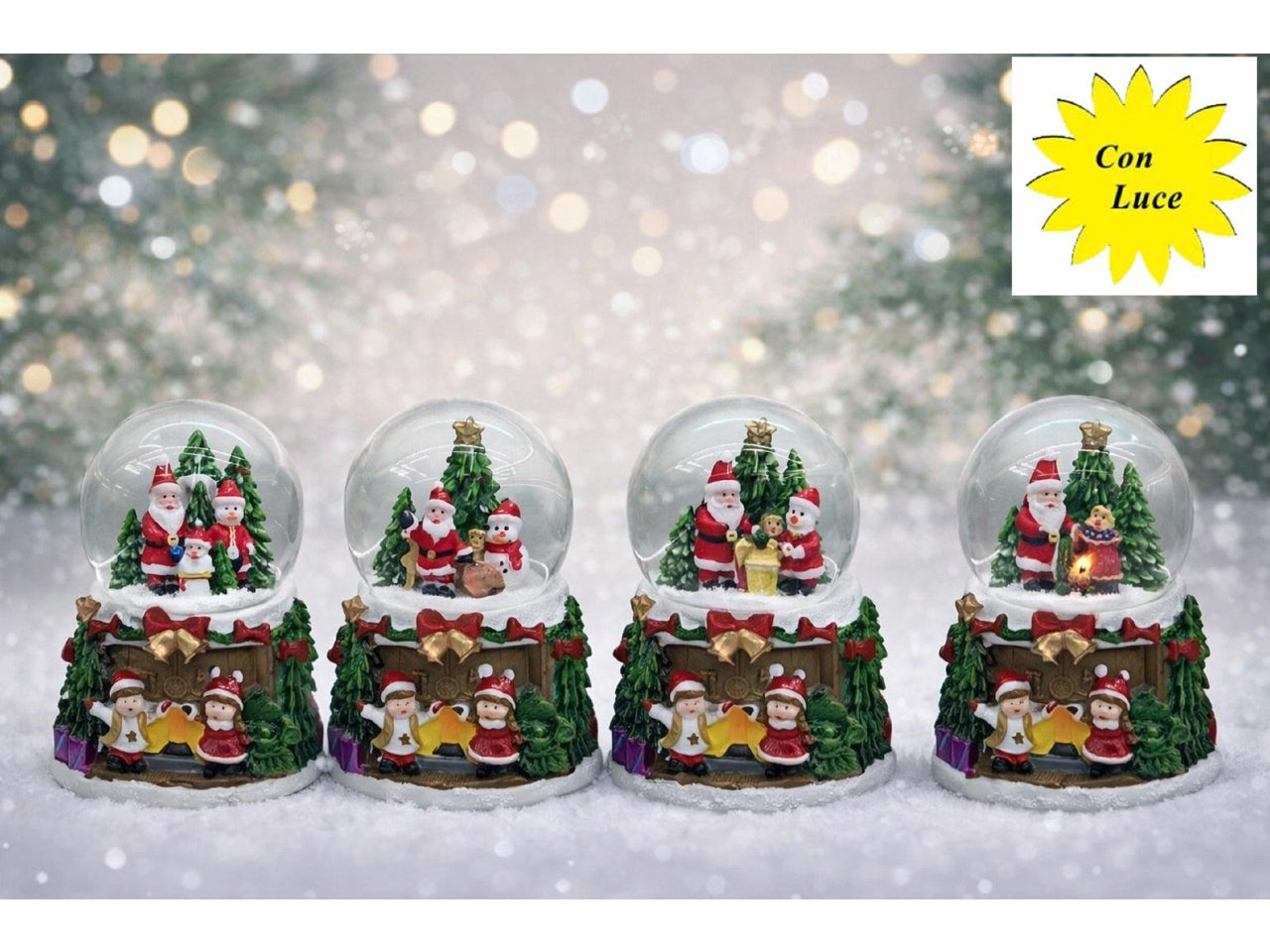 Palla di neve con musica e luce 10xh14cm in 4 assortimenti