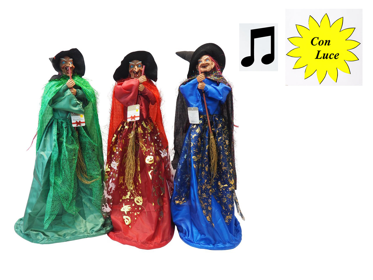 Befana in piedi maxi 80cm con luce e suono in 3 assortimenti