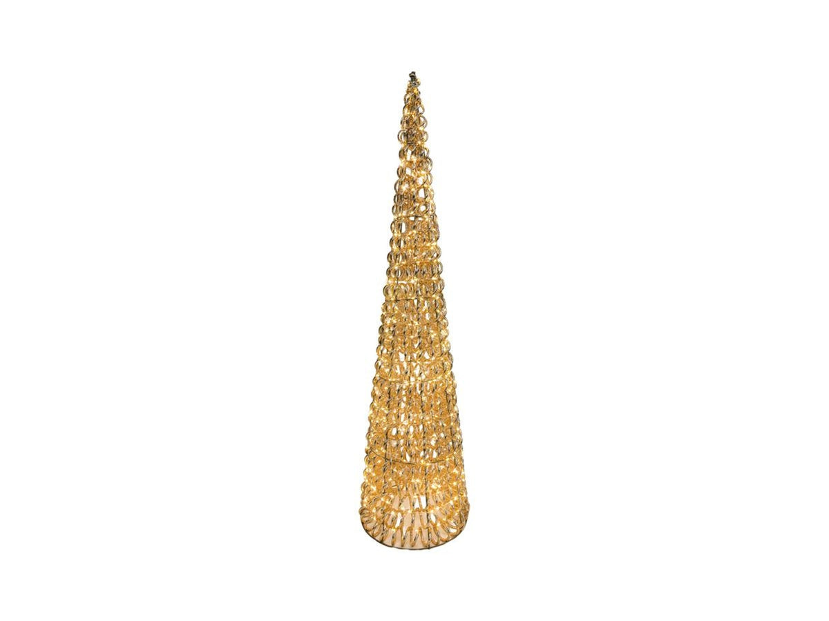 Albero maxi a cono oro 100cm di altezza diametro 25cm con 600 led flash, timer 6/18 ore, uso esterno
