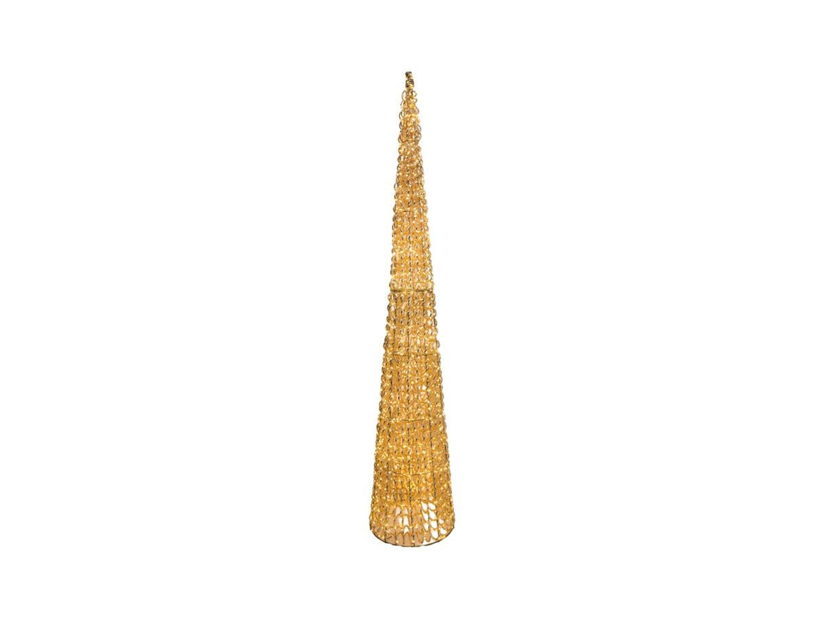 Albero maxi a cono oro 150cm di altezza diametro 28cm con 1440 led flash, timer 6/18 ore, uso esterno
