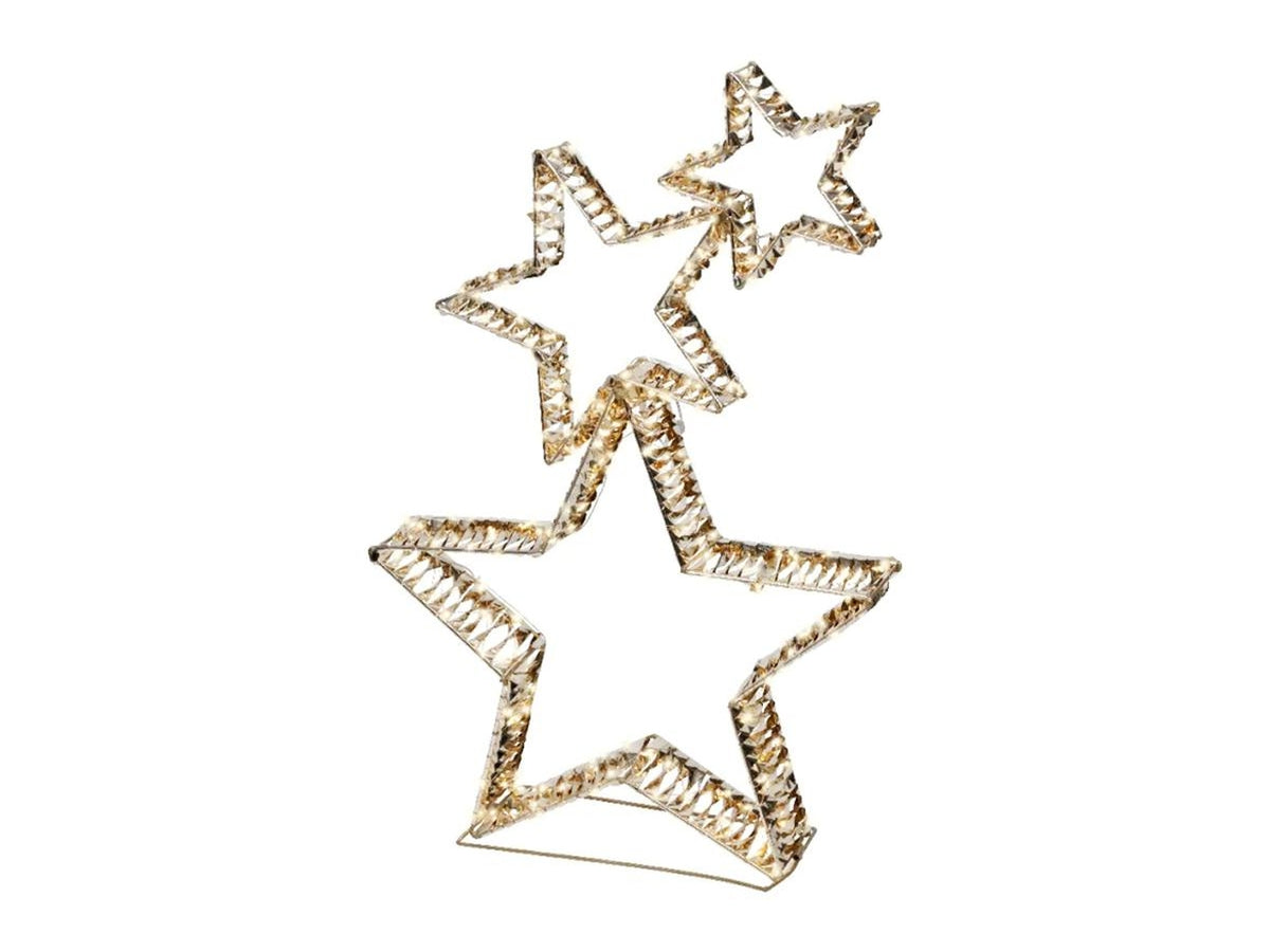 Set 3 stelle natalizie oro 10x51x80cm con 350 led flash, uso esterno