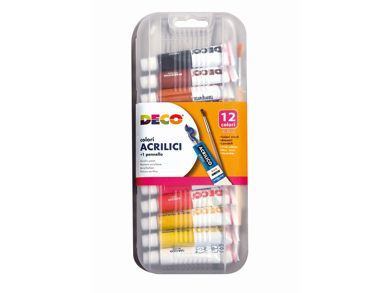 Acrilic deco scatola plastica 12 tubetti 12ml colori assortiti