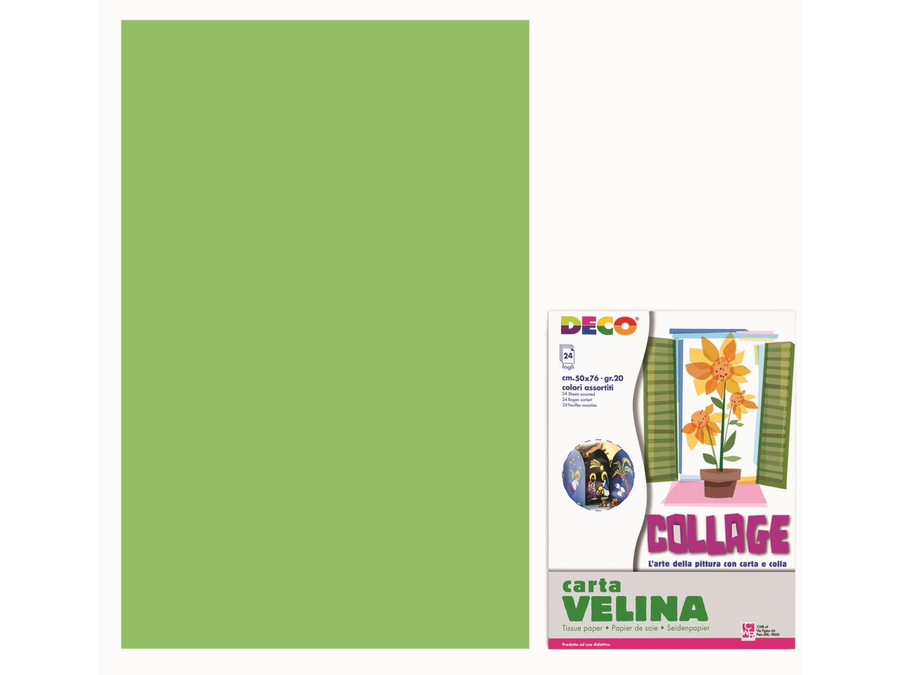 Velina 50x76cm busta 24 fogli verde chiaro