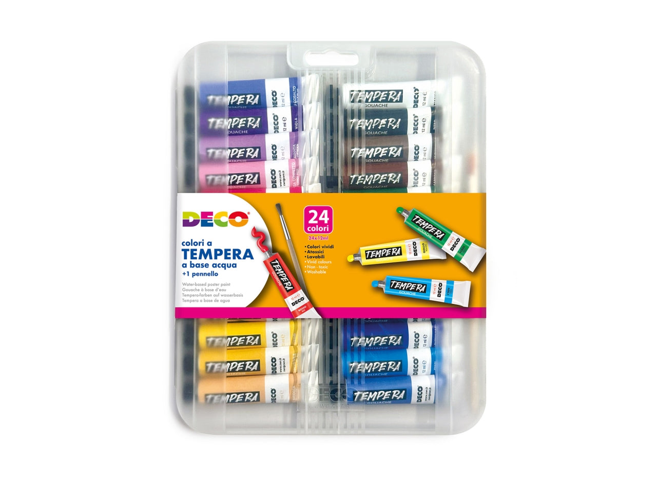 Tempera deco scatola plastica 24 tubetti 12ml