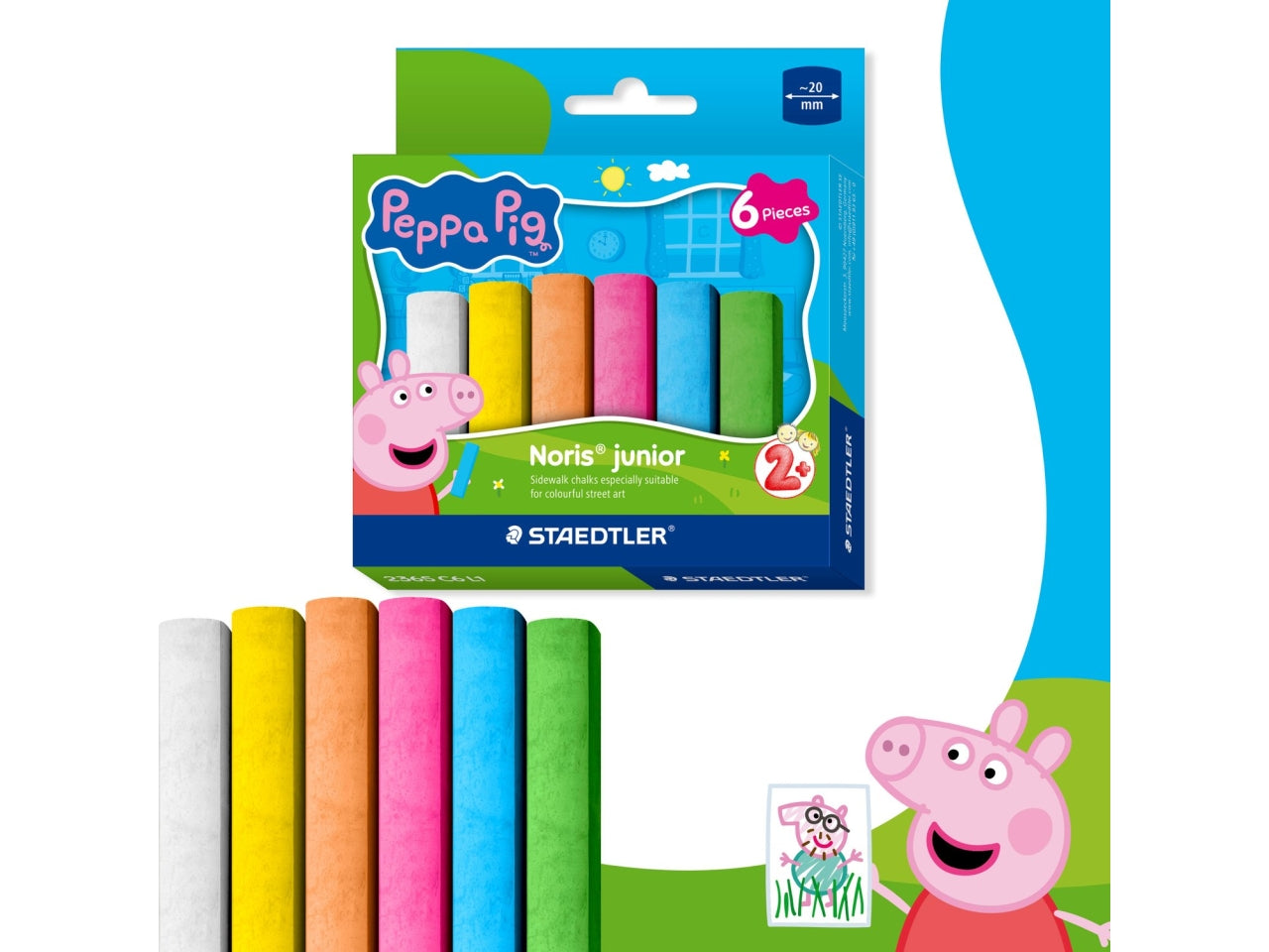 Noris junior gessetti jumbo - peppa pig d.20mm astuccio con 6 gessetti colori assortiti