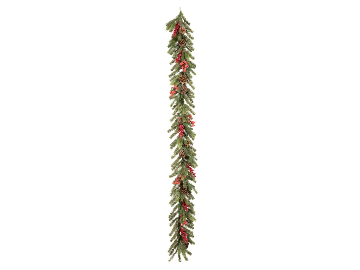 Ghirlanda pino 180cm con rami in pe+pvc, bacche e pigne