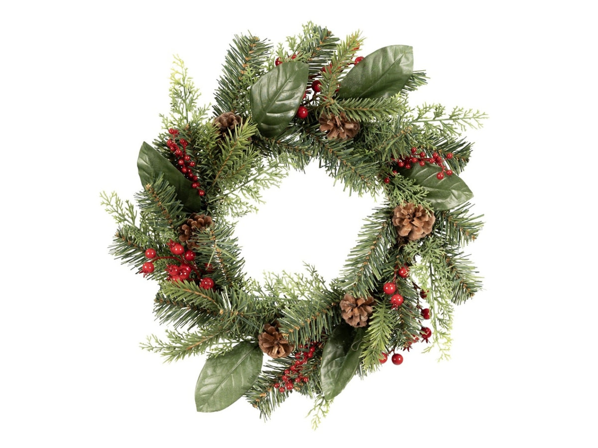 Dietroporta in pino 50cm con rami pe+pvc, bacche e pigne