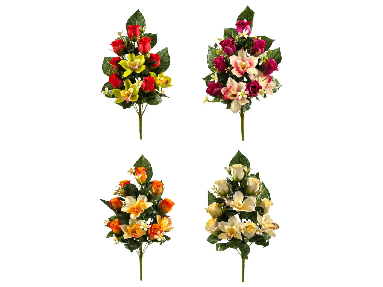 Mazzetto con boccioli di rose e orchidee, colori assortiti