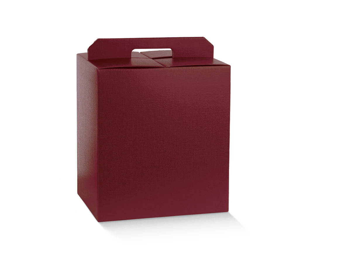 Portapanettone con bottiglia fibra bordeaux, 33x25x35cm