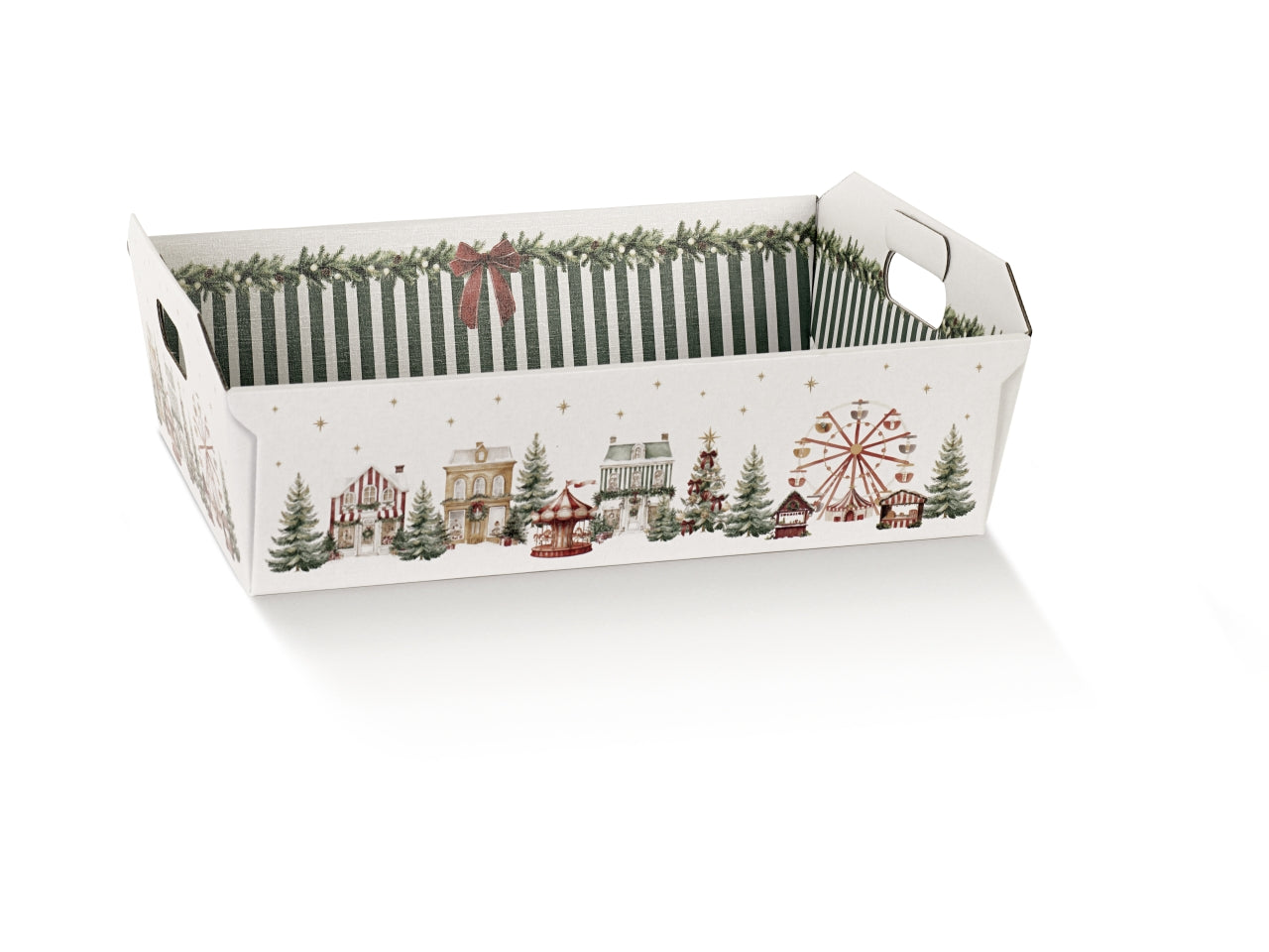 Cesto in cartone linea market verde, 35x26x7cm