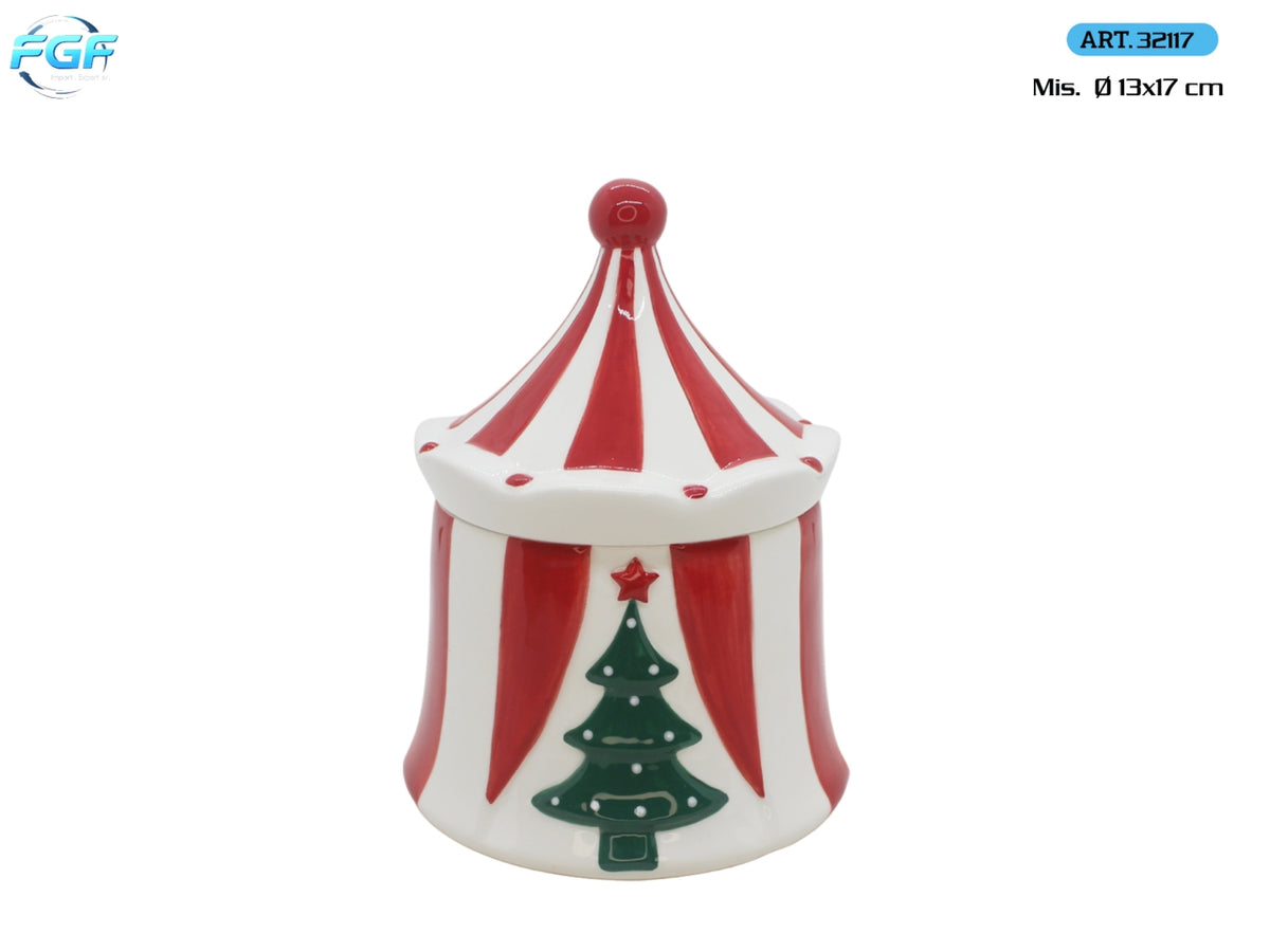 Barattolo in ceramica 12xh.17cm, decoro tenda da circo