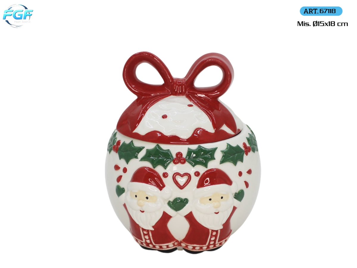 Barattolo in ceramica a forma di palla 15x18cm, decoro Santa
