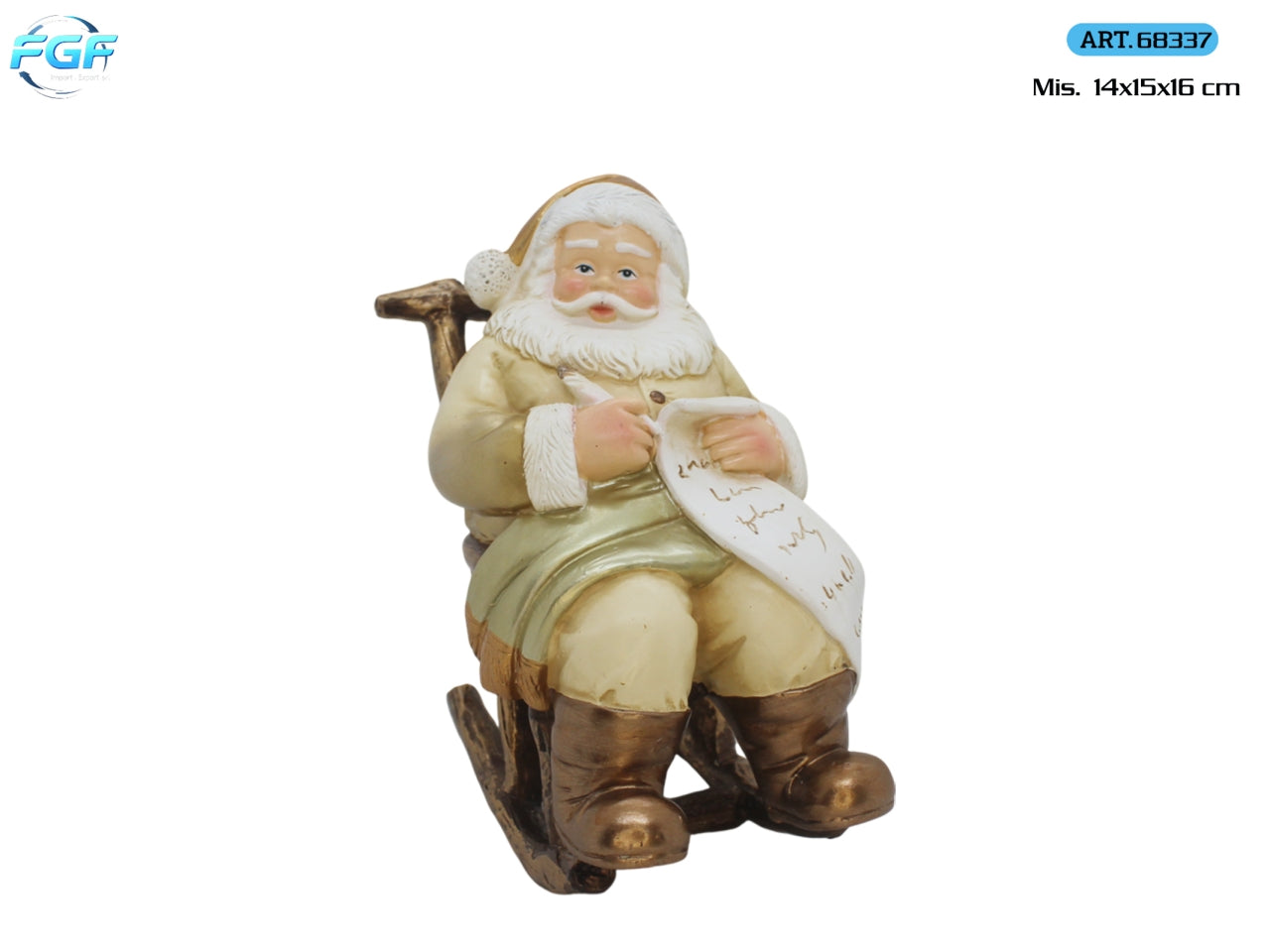 Babbo Natale su sedia a dondolo 14x15x16cm, colore oro
