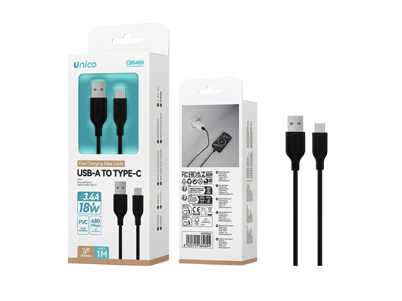 Cavo ricarica type A-C 1mt nero