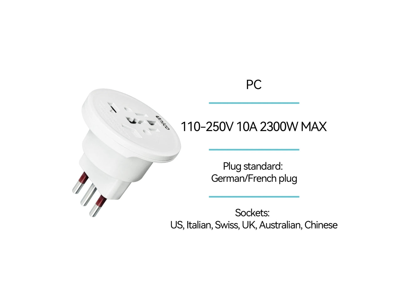 Adattatore universale da viaggio 10A bianco